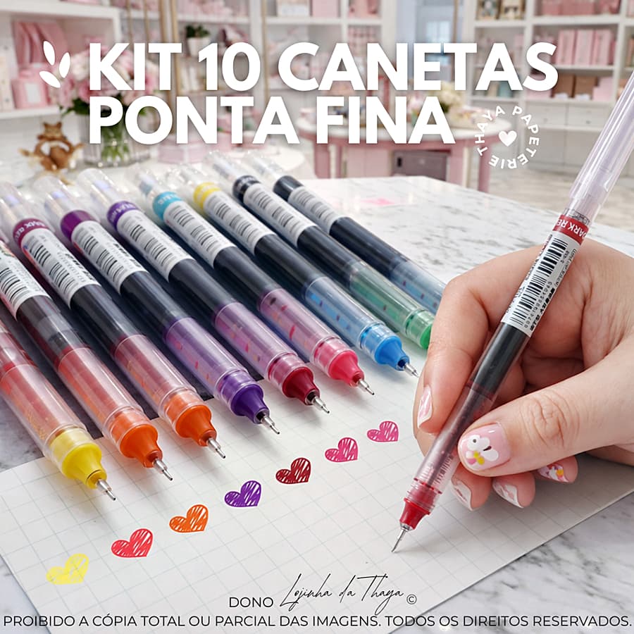 kit 10 canetas em gel ponta fina coloridas fineliner