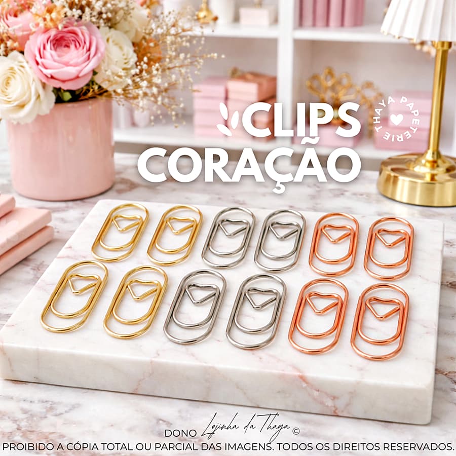 5 ou 10 ou 15 clips rose gold dourado mix metal coração clipe papel