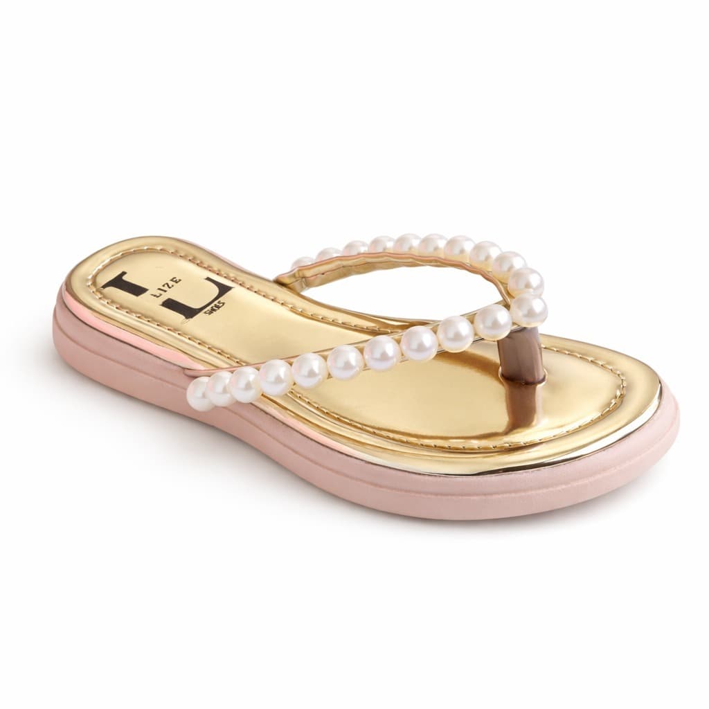 Sandalia Rasteira Chinelo Infantil Menina Dourada Perola