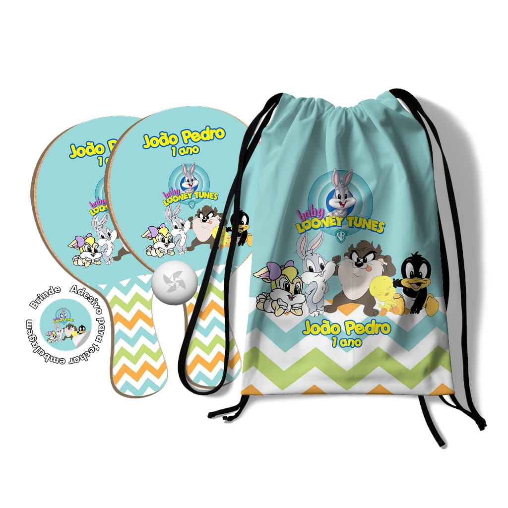 7/10/15/20/25 Kit Mochilinha e Raquetes Ping Pong -  Looney Tunes Baby
