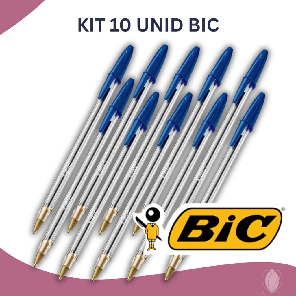 Kit 10 Canetas Esferográficas BIC Cristal Azul 1.0mm - Escrita Média e Macia