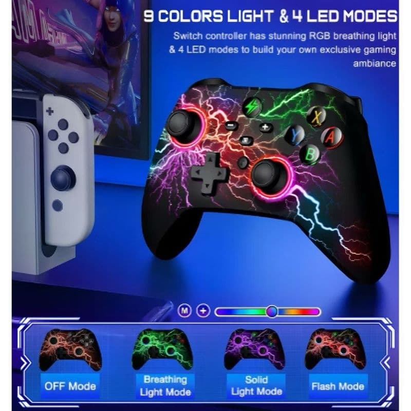 CONTROLE SEM FIO PARA PC NINTENDO SWITCH ANDROID IOS LED RGB