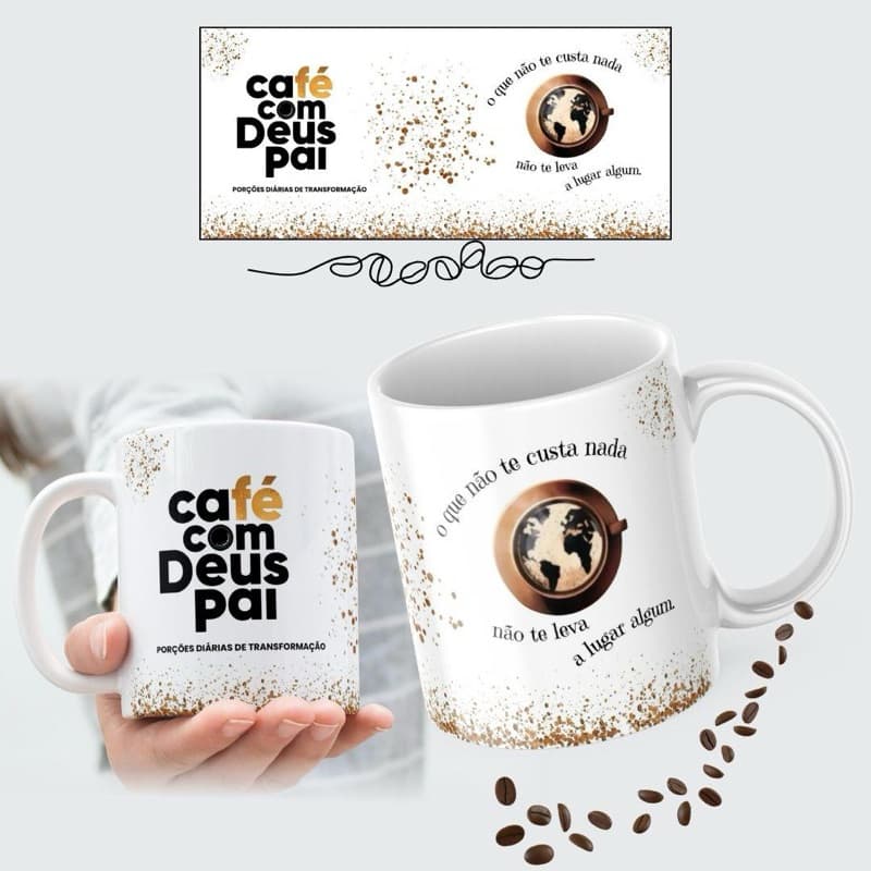 Caneca Cristã Café com Deus Pai Porcelana 325ml