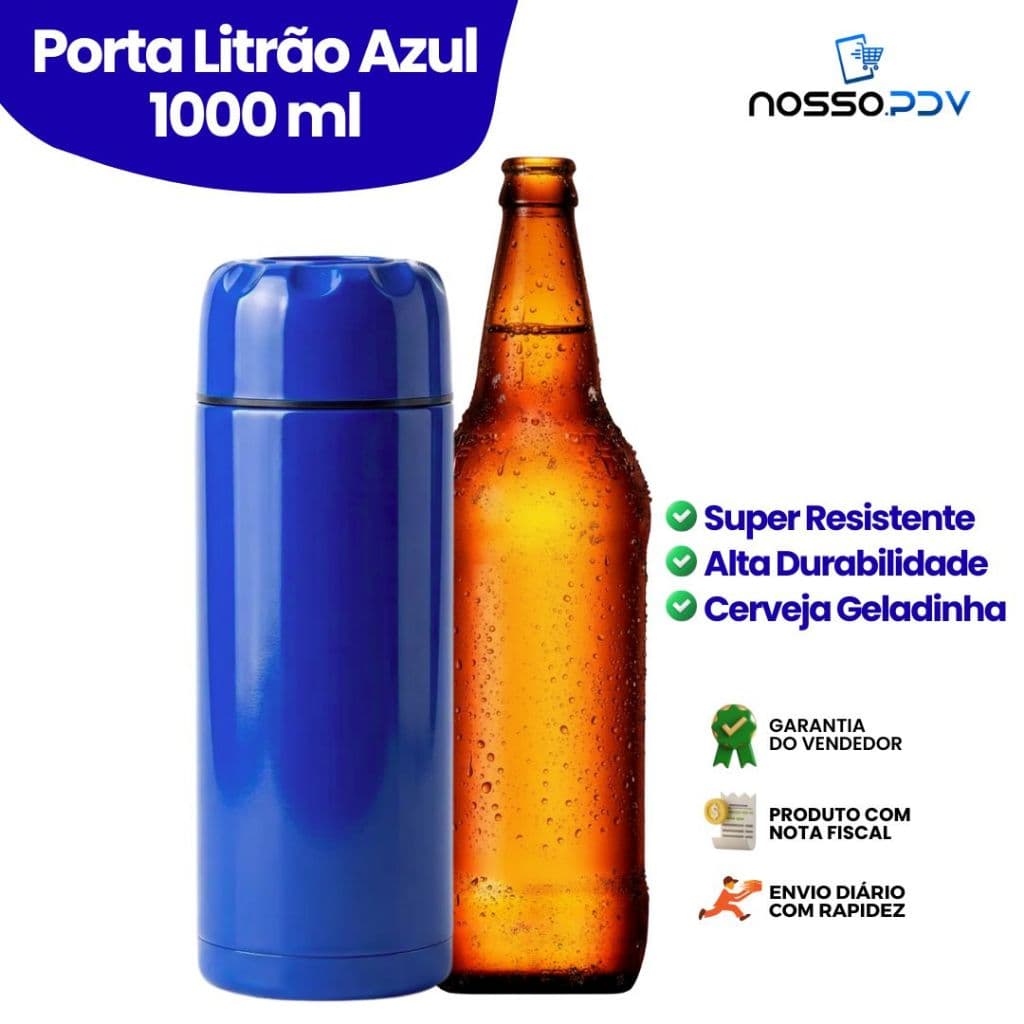 Porta Garrafa Térmico Para Cerveja Litrão 1L Cor Azul Parede Dupla Alta Qualidade Envio Rápido