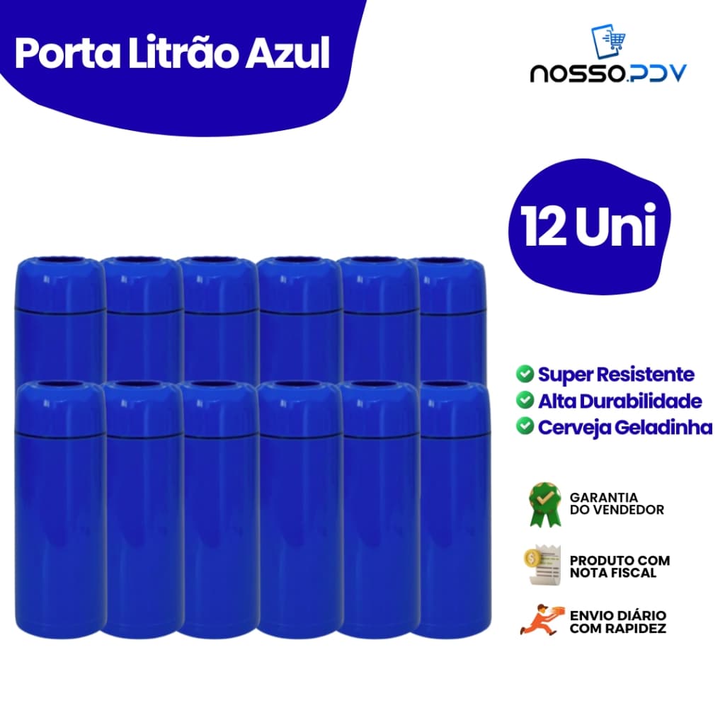 Kit 12 Porta Garrafa Térmico Para Cerveja Litrão 1L Cor Azul Parede Dupla Alta Qualidade Envio Rápido