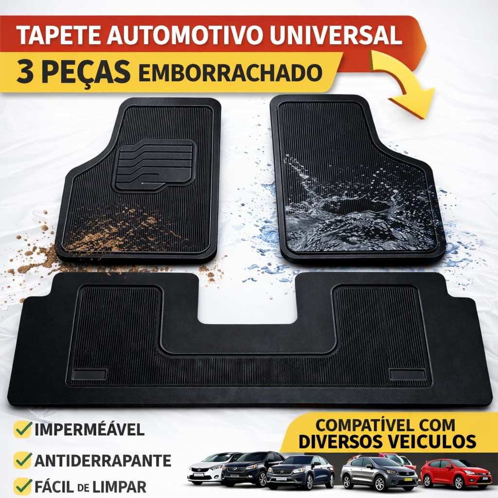 Tapete de borracha hb20 com traseiro inteiriço 3 peças