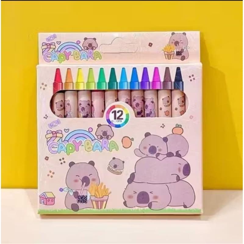 Kit 12 Cores Giz de Cera Capivara – Fofo e Colorido! 🐹🌈