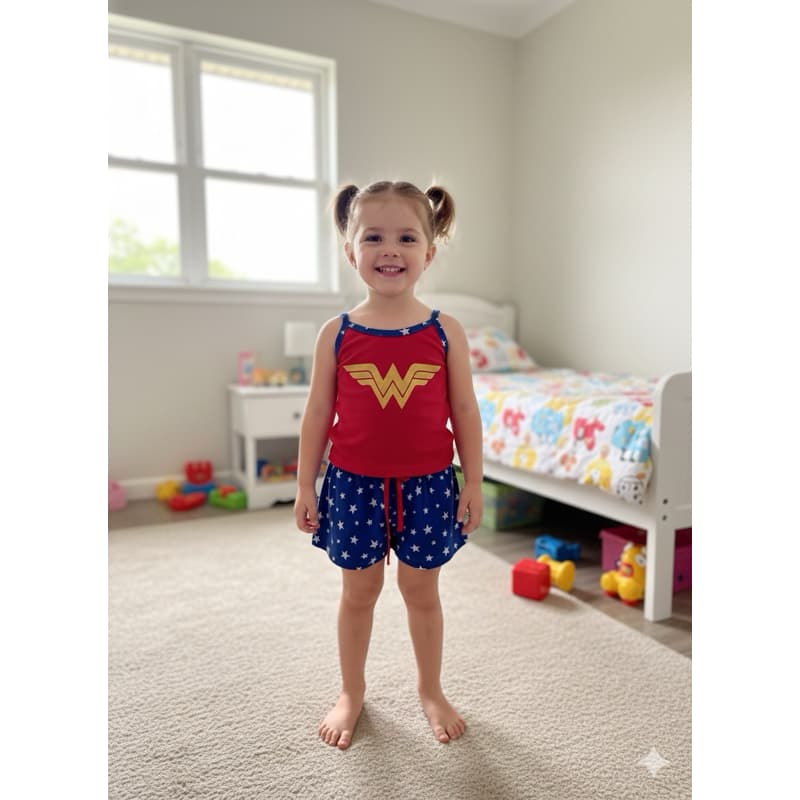 Baby Doll Infantil Mulher Maravilha Short Doll Alcinha Confortável Estampado Verão