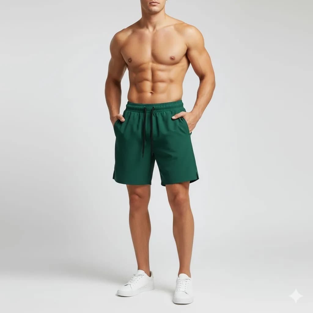 Short TACTEL c/Elastano VERDE Masc.- Bermuda básica Lisa, Praia, Leve, Confortável, Treino, Academia
