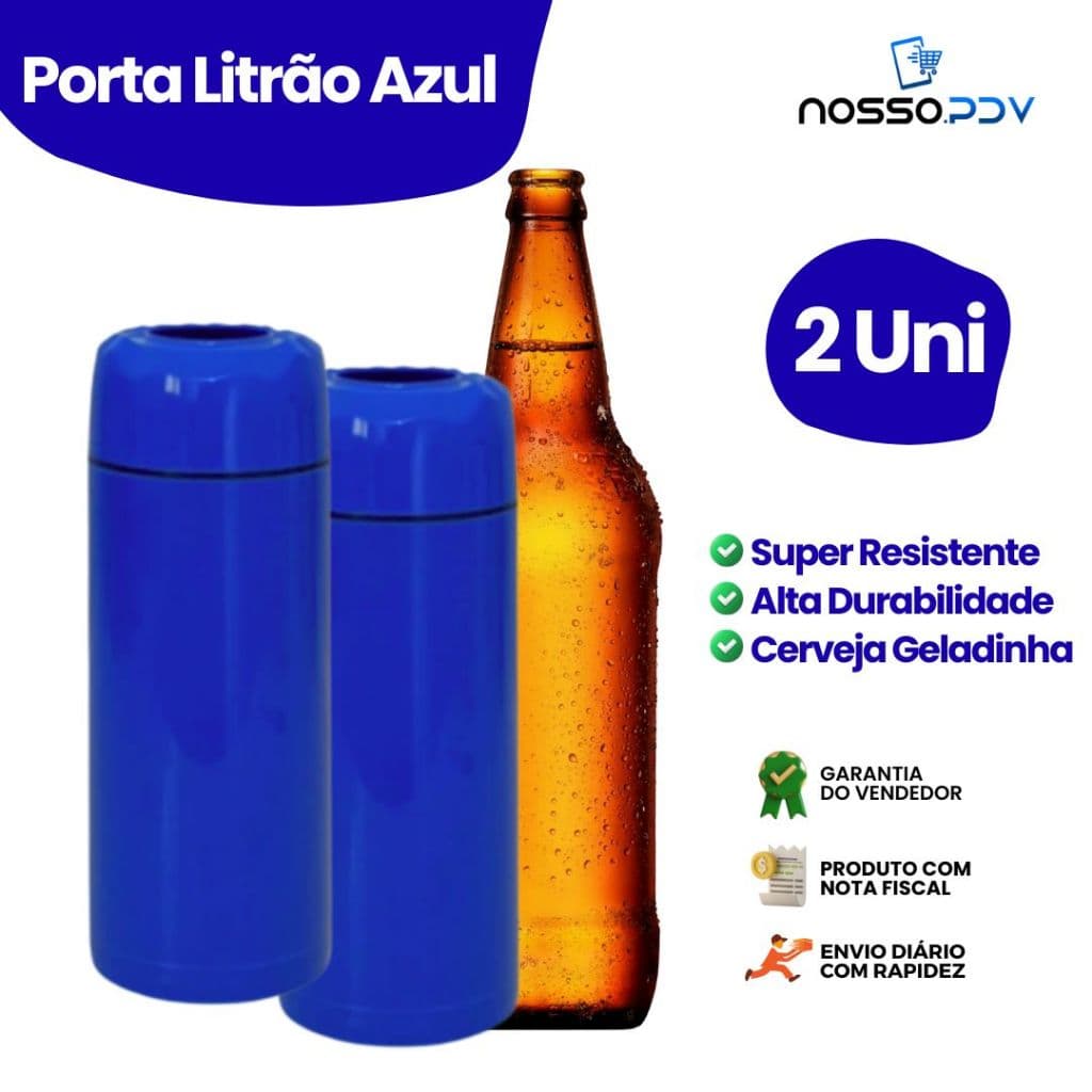 Kit 2 Porta Garrafa Térmico Para Cerveja Litrão 1L Cor Azul Parede Dupla Alta Qualidade Envio Rápido