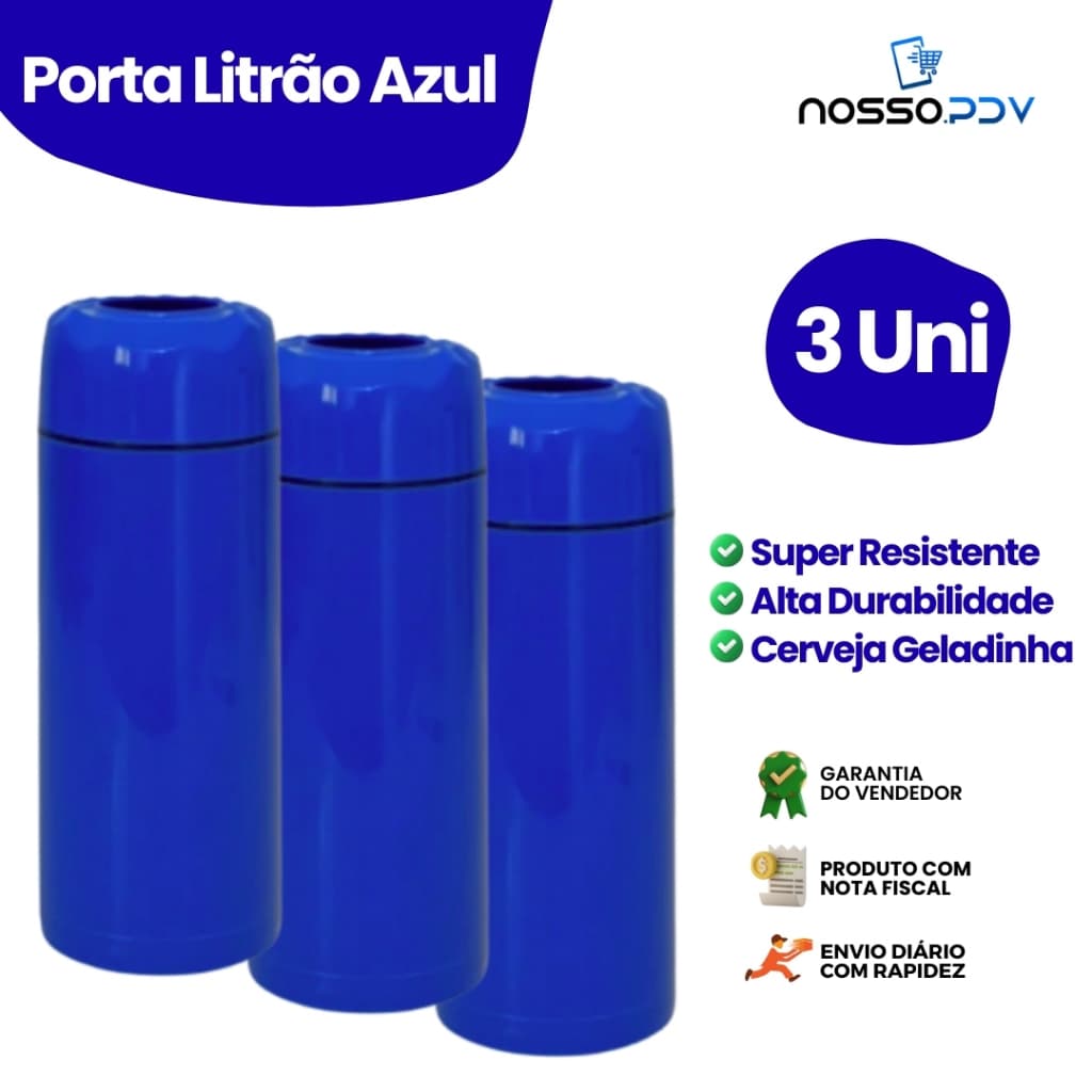Kit 3 Porta Garrafa Térmico Para Cerveja Litrão 1L Cor Azul Parede Dupla Alta Qualidade Envio Rápido