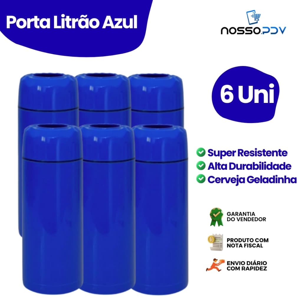 Kit 6 Porta Garrafa Térmico Para Cerveja Litrão 1L Cor Azul Parede Dupla Alta Qualidade Envio Rápido