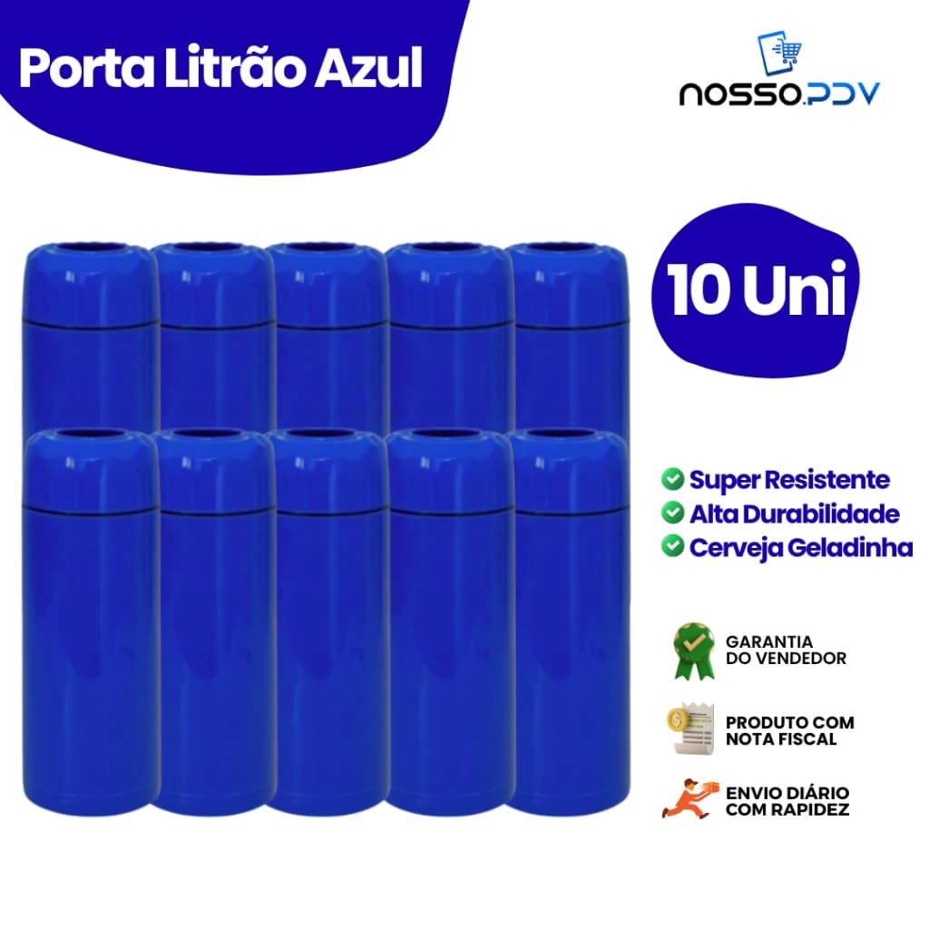 Kit 10 Porta Garrafas Térmico Para Cerveja Litrão 1L Cor Azul Parede Dupla Alta Qualidade Envio Rápido