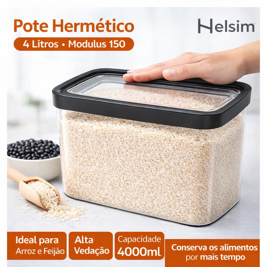 Pote Hermético Com Vedação Para Arroz Porta Alimentos Cozinha 4 Litros