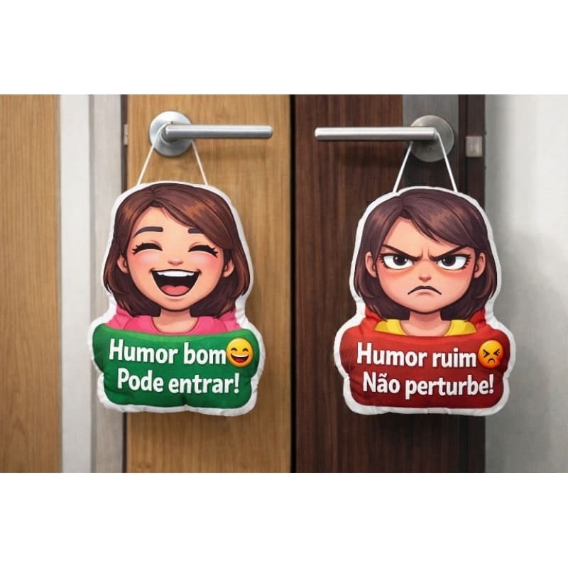 KIT DUAS ALMOFADAS DE PORTAS / HUMOR BOM E HUMOR RUÍM - 29cm Aprox