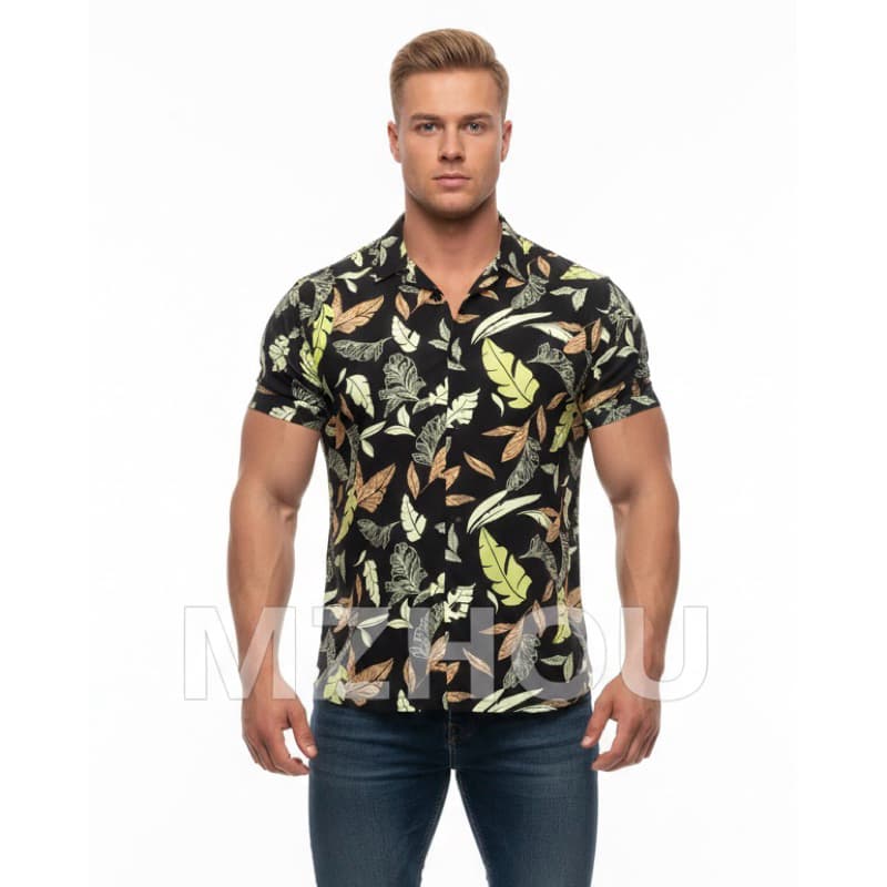 Camisa Masculina Social  Estampa Floral Manga Curta viscose confortavel verao
