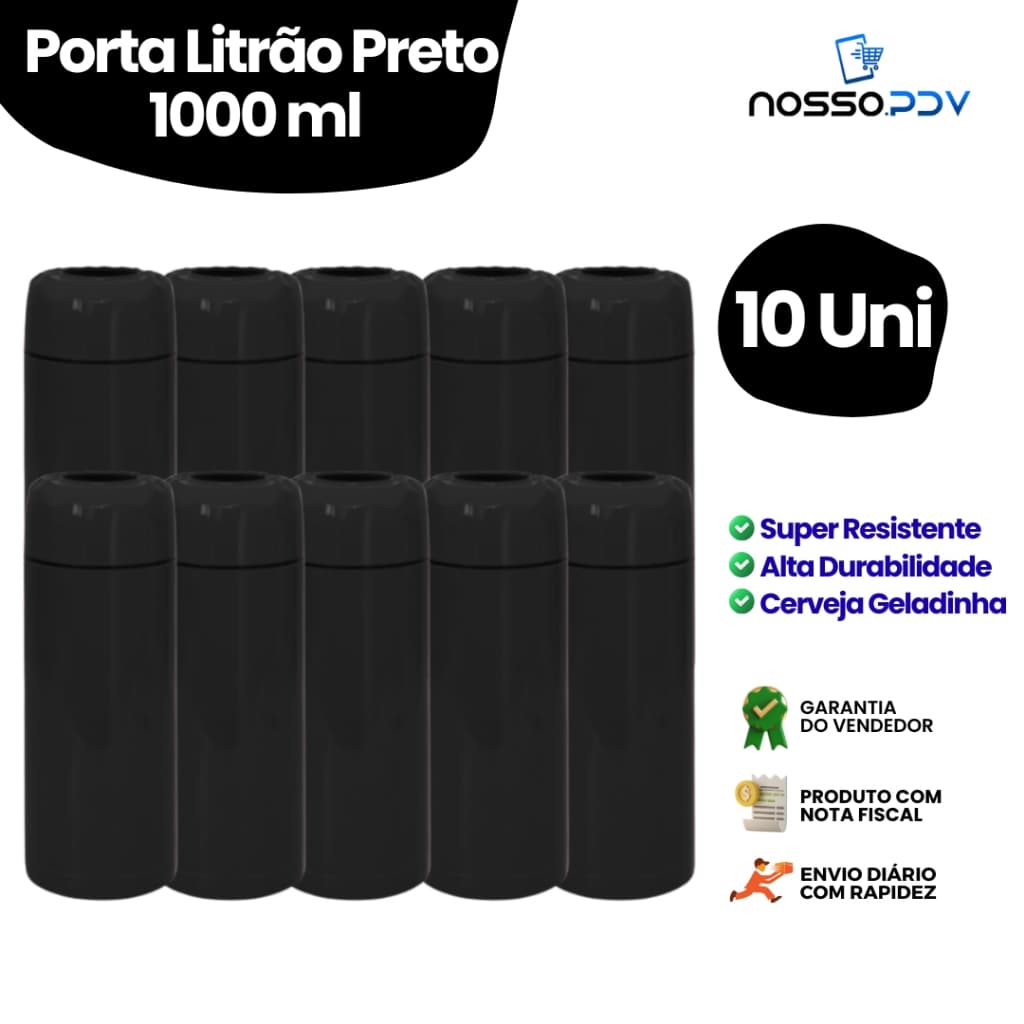 Kit 10 Porta Garrafa Térmico Para Cerveja Litrão 1L Cor Preto Parede Dupla Alta Qualidade Envio Rápido
