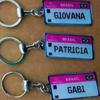 Chaveiro Placa Mercosul Rosa Frente Nome Personalizado