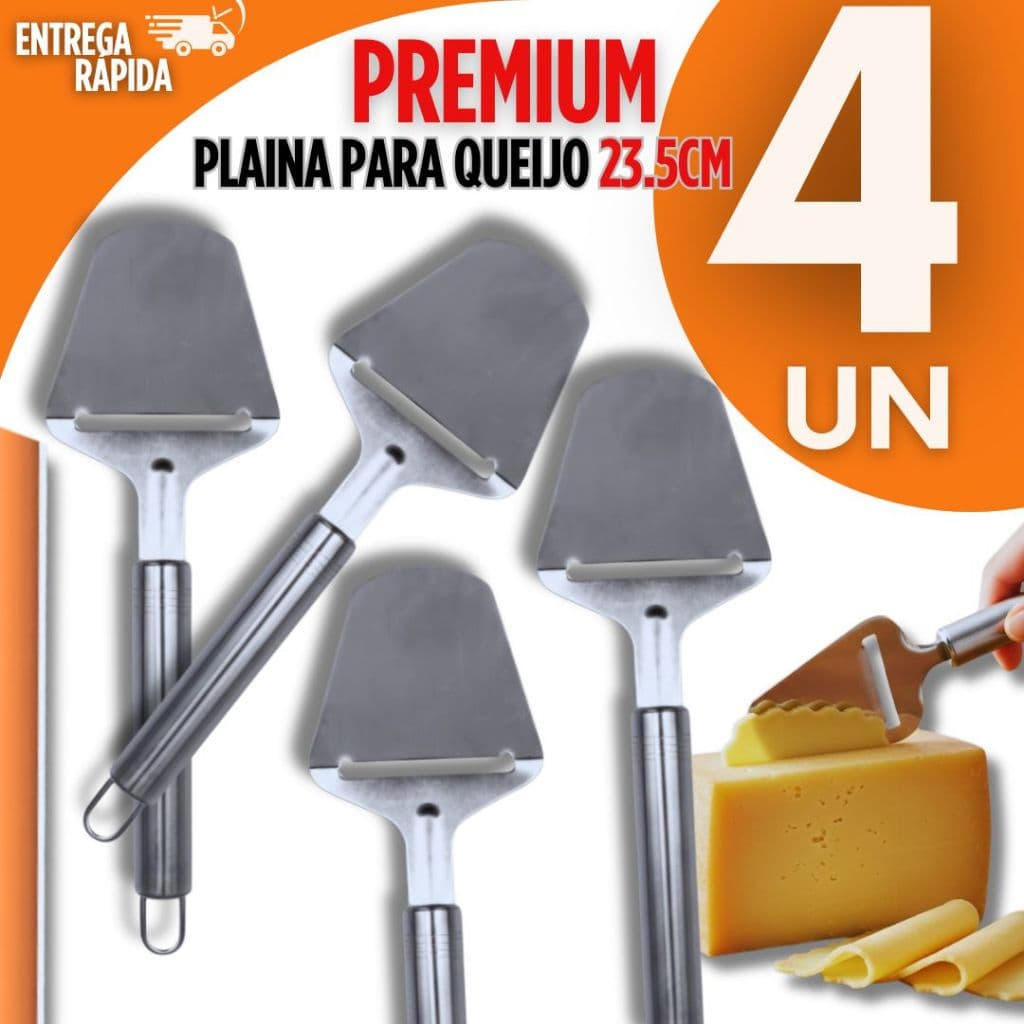 Jogo 4 Plaina para Queijos Inox 23.5cm Fatiador Eficaz Prático Durável Utilidades Premium Casa Cozinha Multiuso