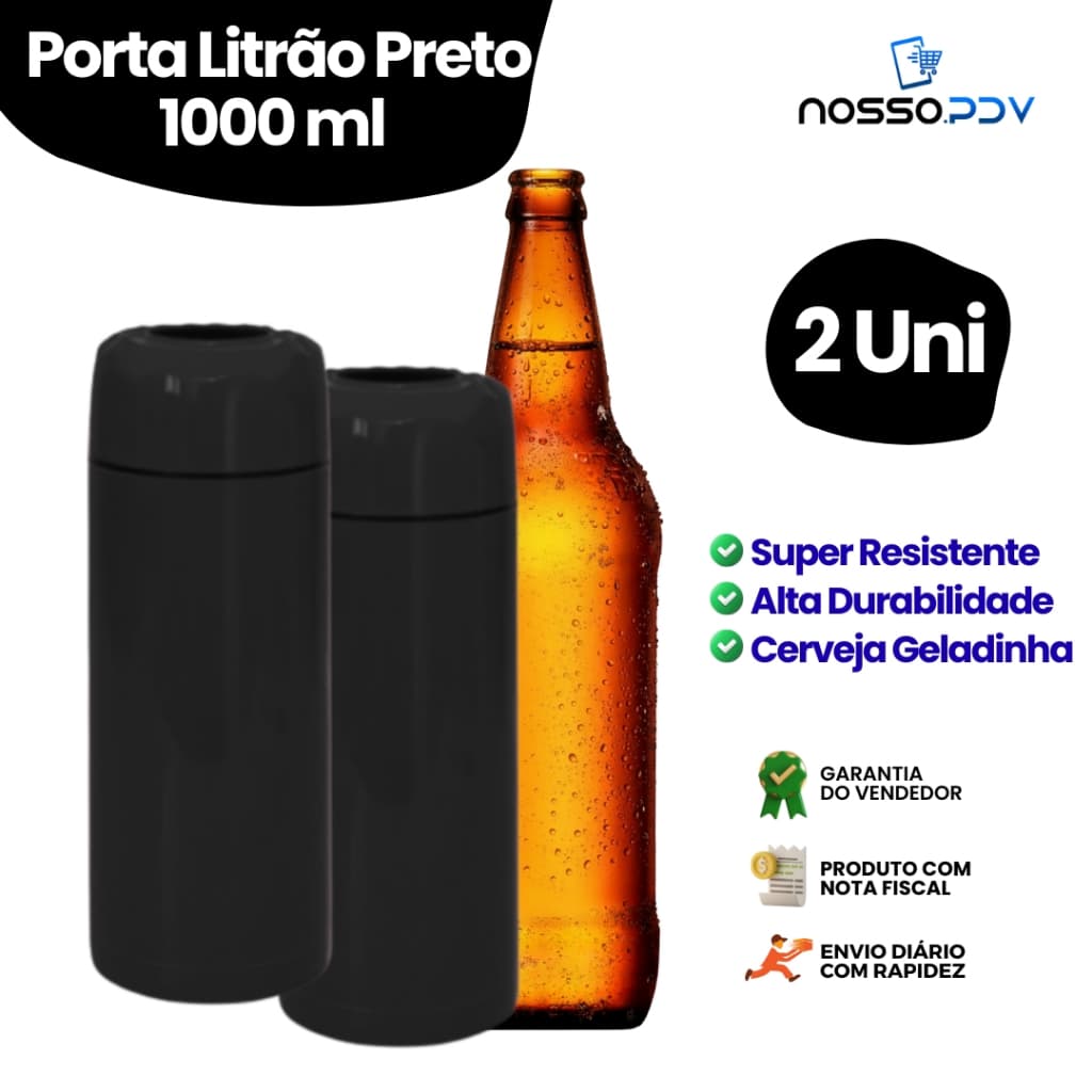 Kit 2 Porta Garrafas Térmico Para Cerveja Litrão 1L Cor Preto Parede Dupla Alta Qualidade Envio Rápido