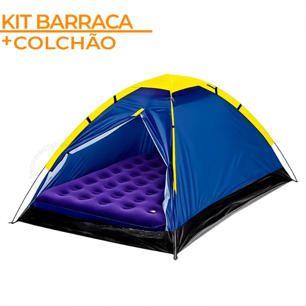 Kit Colchão E Barraca Inflável Casal para 2 Pessoas Com Bomba De Pé Interno Mor Camping