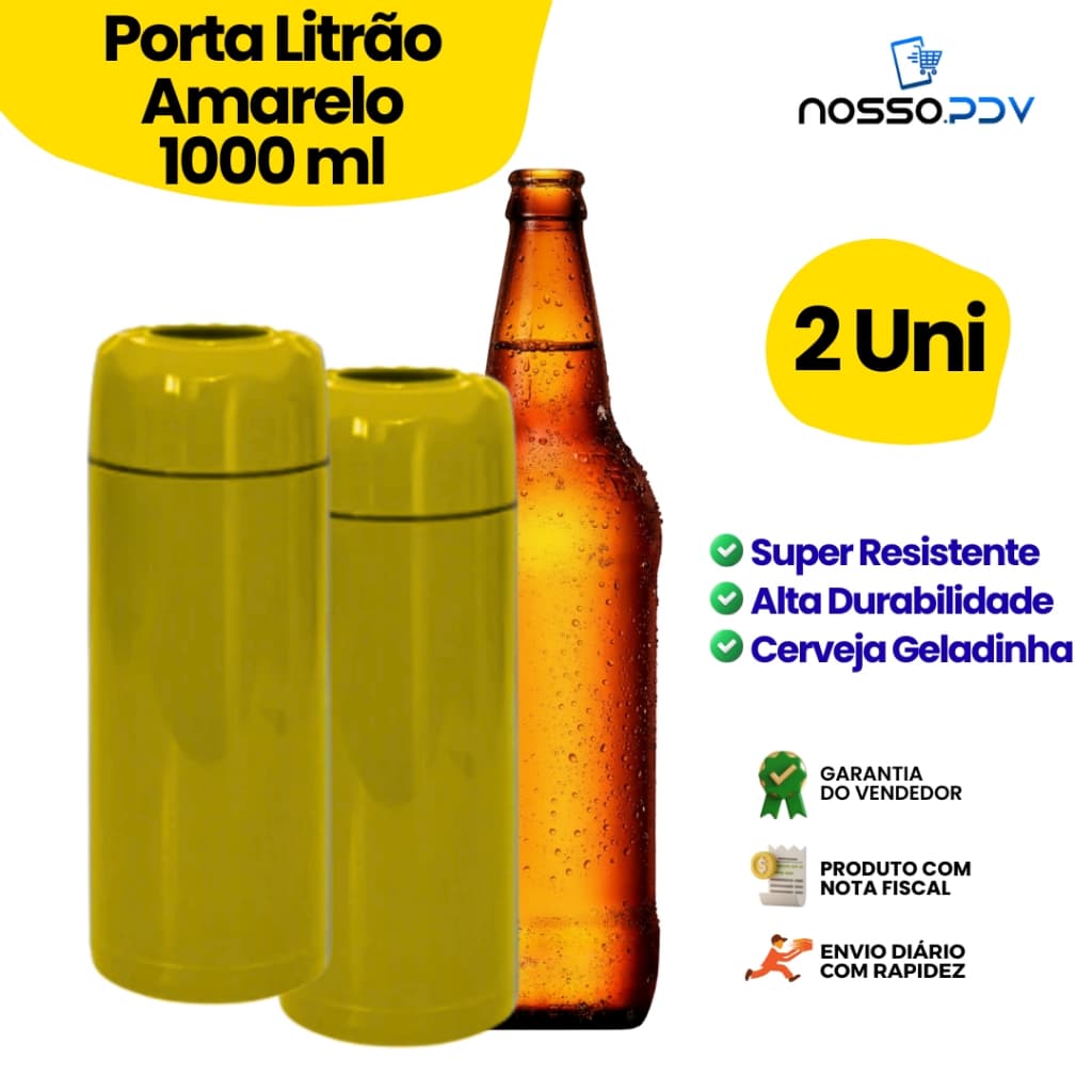 Kit 2 Porta Garrafa Térmico Para Cerveja Litrão 1L Cor Amarelo Parede Dupla Alta Qualidade Envio Rápido
