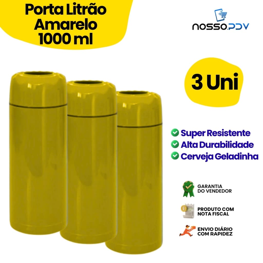 Kit 3 Porta Garrafas Térmico Para Cerveja Litrão 1L Cor Amarelo Parede Dupla Alta Qualidade Envio Rápido