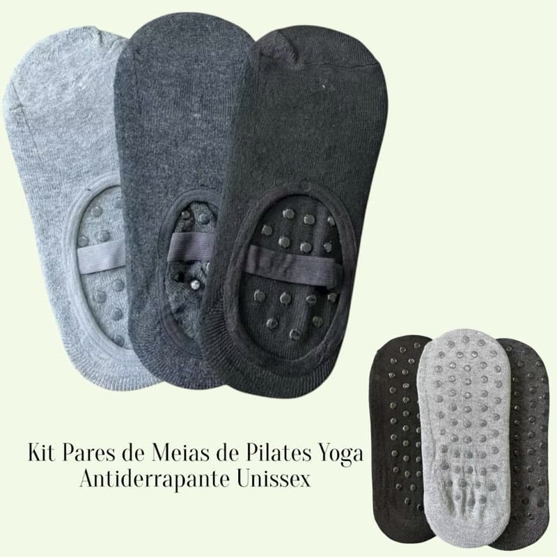 Kit Pares de Meias de Pilates Yoga Antiderrapante Unissex