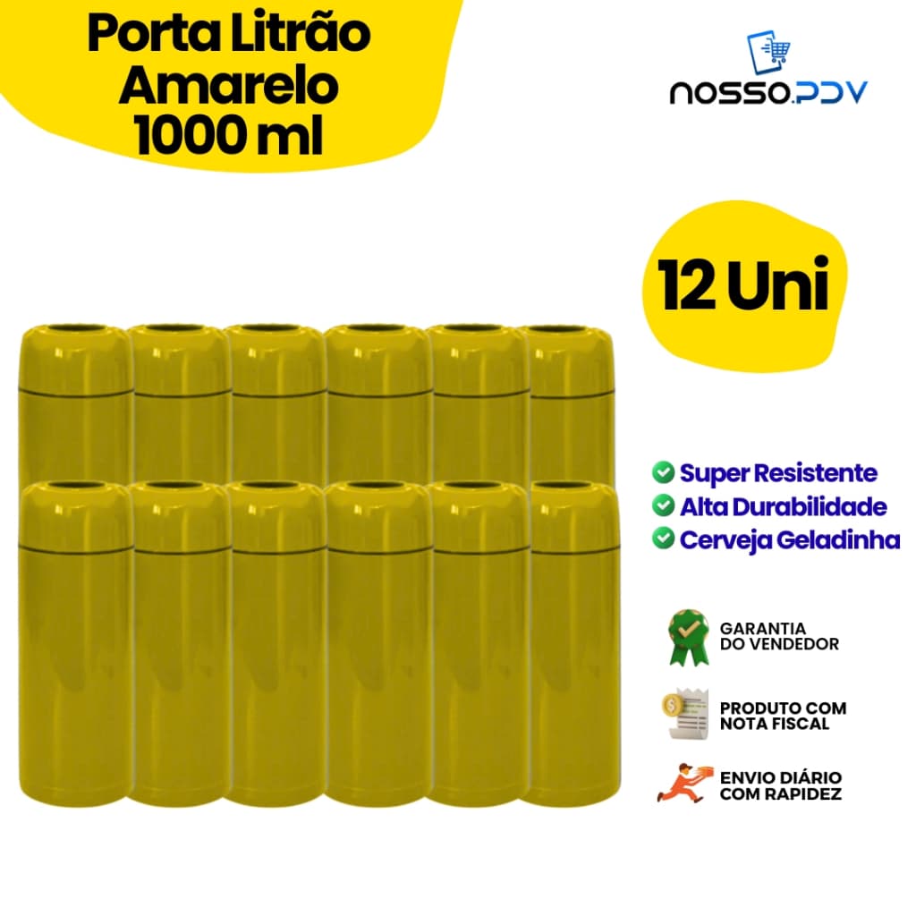 Kit 12 Porta Garrafa Térmico Para Cerveja Litrão 1L Cor Amarelo Parede Dupla Alta Qualidade Envio Rápido