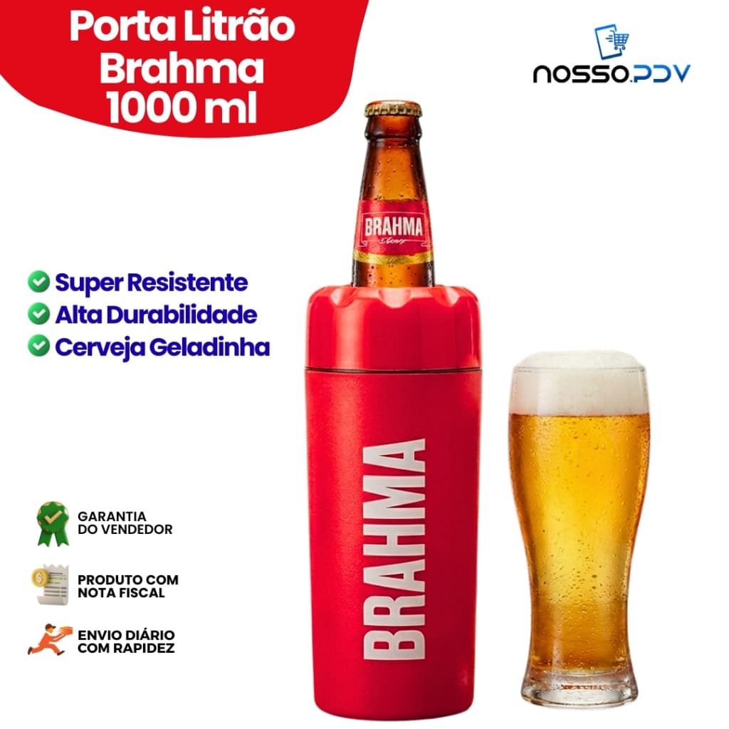 Porta Garrafa Térmico Para Cerveja Litrão Brahma 1L Cor Vermelho Parede Dupla Alta Qualidade Envio Rápido