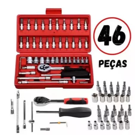 Kit 46 Peças De Ferramentas Jogo De Soquetes Chave Catraca Reversível Com Maleta Jogo De Ferramentas