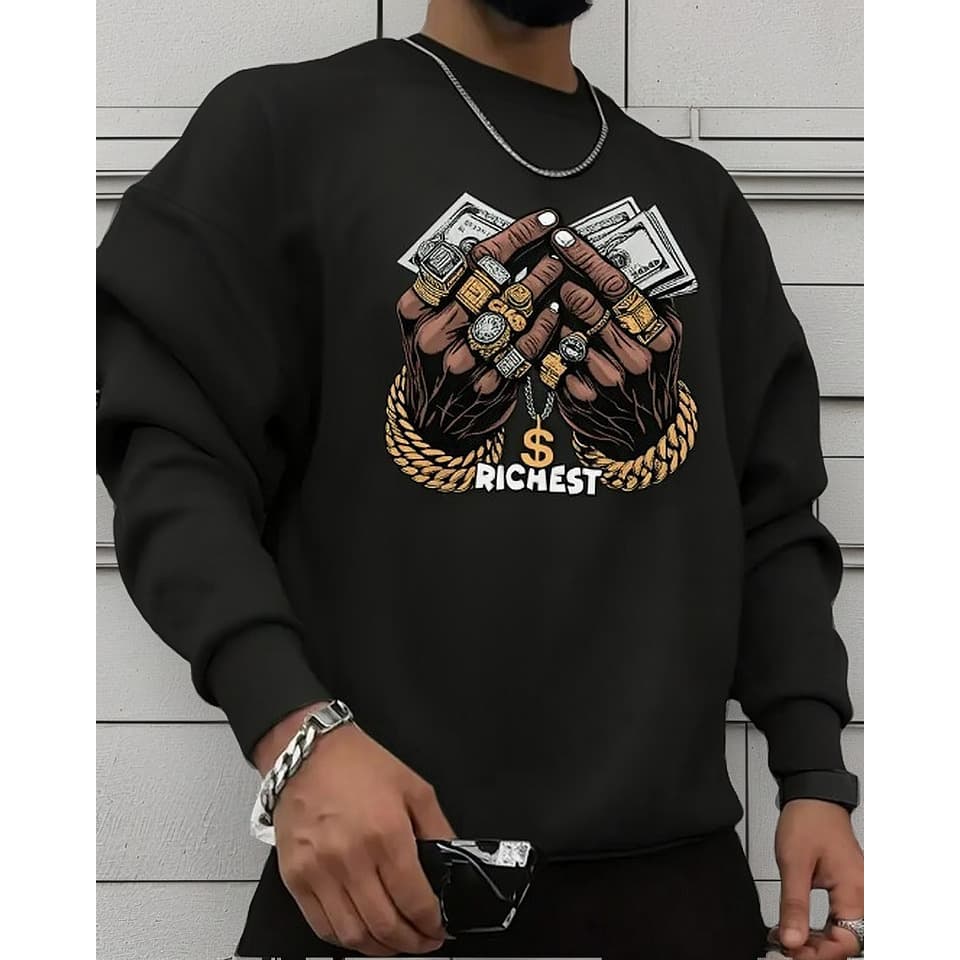 Moletom Gola Careca Redonda Estampa Mãos Dinheiro Inverno Frio Sueter Blusa de Frio