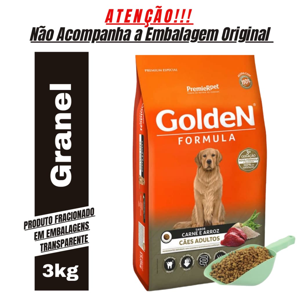 Ração Para Cachorro Golden Adulto Portes Médio E Grande Sabor Carne e Arroz 3Kg - Ração Cachorro