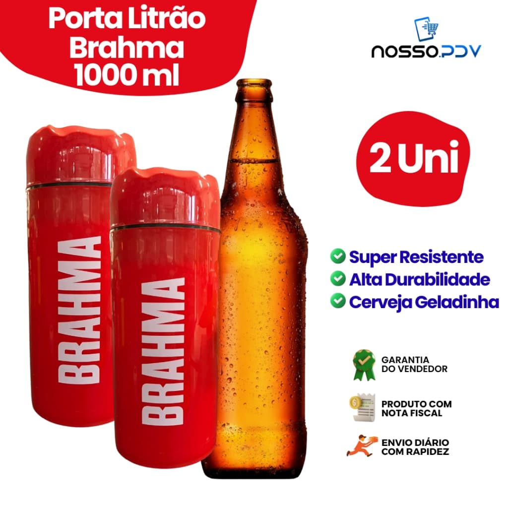 Kit 2 Porta Garrafa Térmico Para Cerveja Litrão Brahma 1L Cor Vermelho Parede Dupla Alta Qualidade Envio Rápido