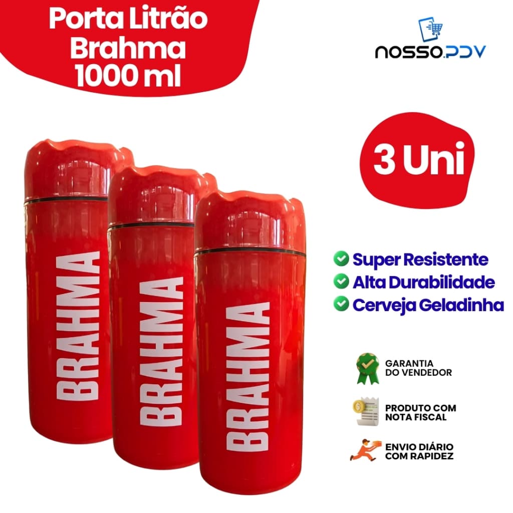 Kit 3 Porta Garrafa Térmico Para Cerveja Litrão Brahma 1L Cor Vermelho Parede Dupla Alta Qualidade Envio Rápido