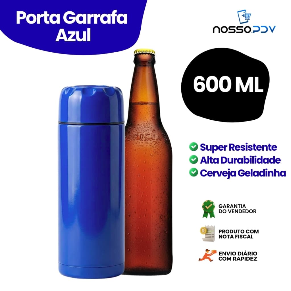 Porta Garrafa Térmico Para Cerveja Garrafa 600ml Cor Azul Parede Dupla Alta Qualidade Envio Rápido