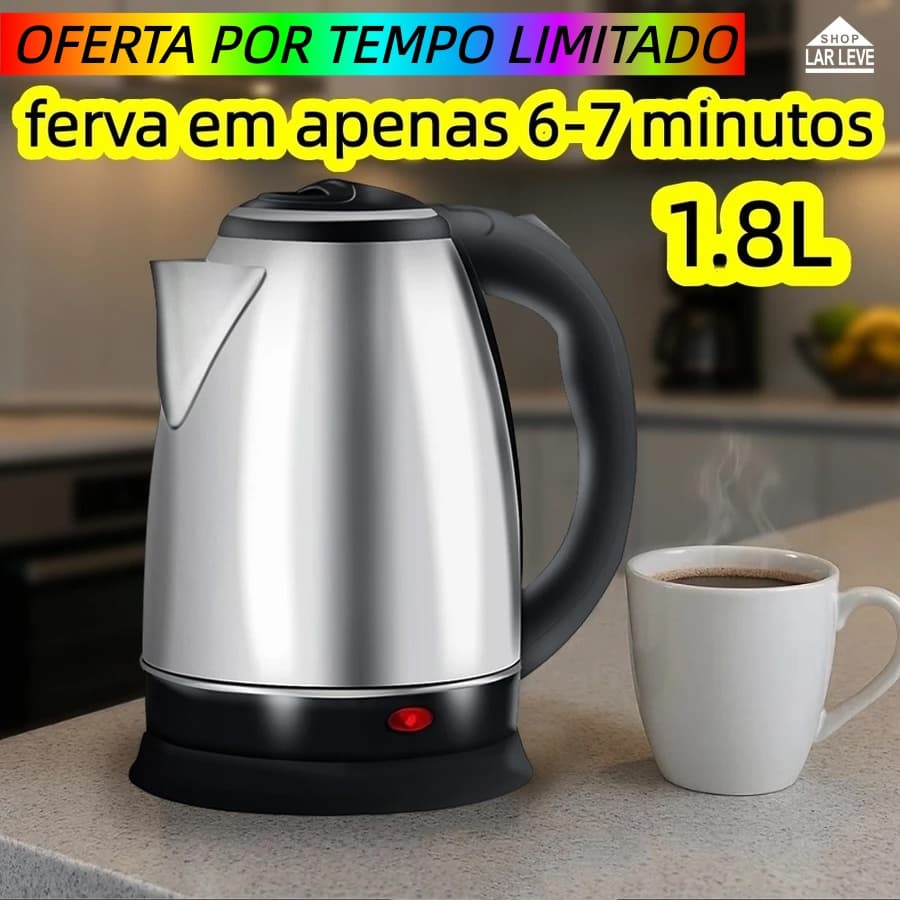 Chaleira Elétrica 1,8L Automática Inox ou Vidro 127V/220V para Café Chá