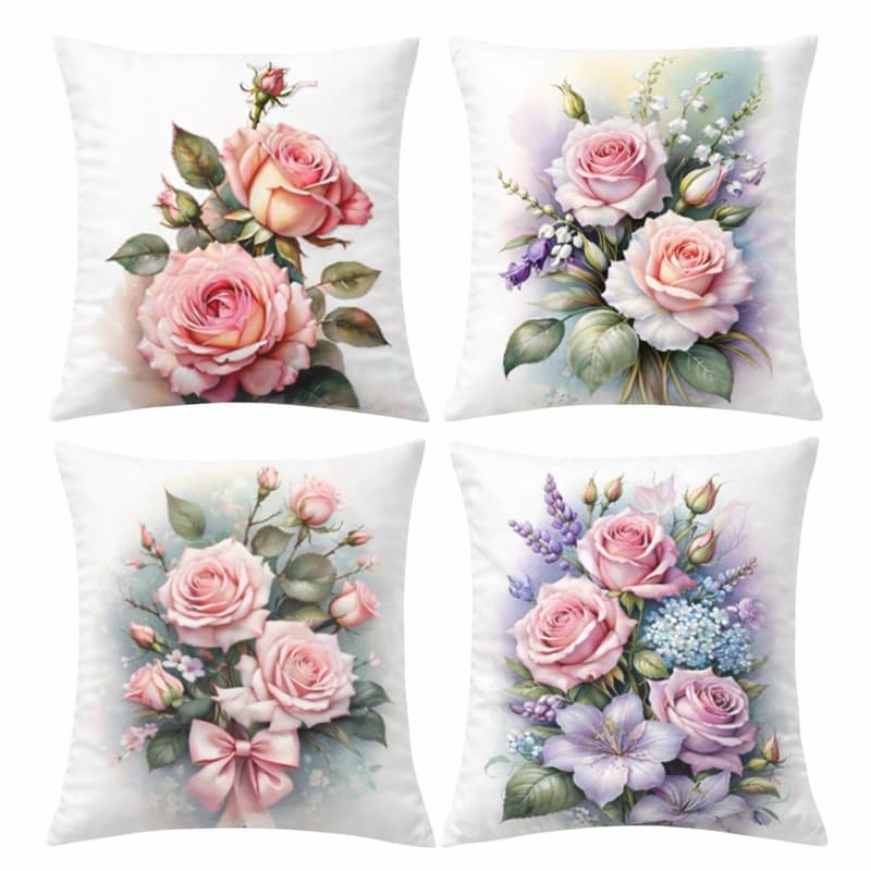 kit 4 Capa de Almofada Floral Rosas Delicadas 45x45 – Decoração Sofá