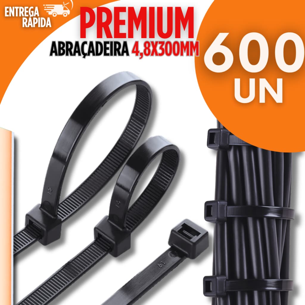 Mega Kit 600 Abraçadeiras 4,8X300MM Nylon UV Cinta Plástica Fita Hellermann Versátil Multiuso Premium Resistente Durável