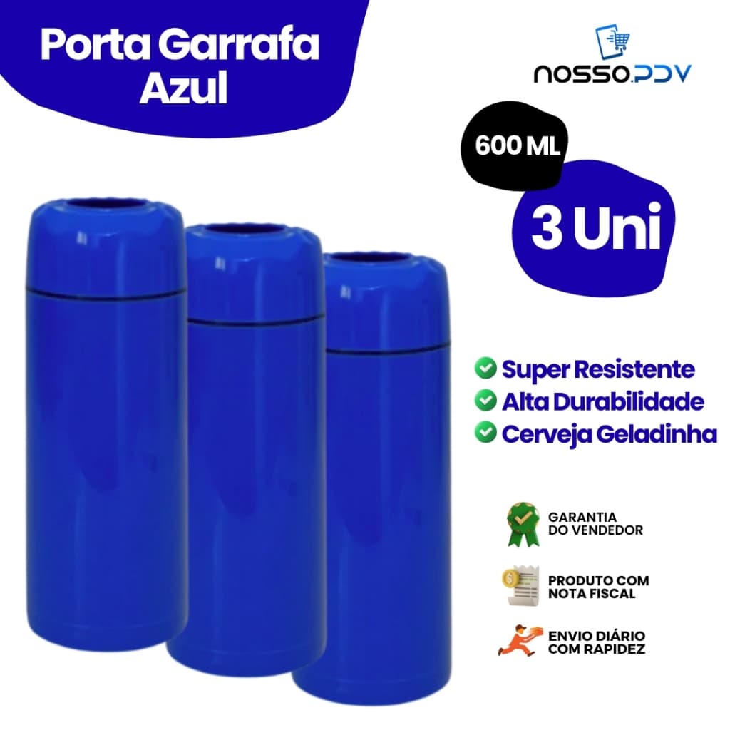Kit 3 Porta Garrafa Térmico Para Cerveja Garrafa 600ml Cor Azul Parede Dupla Alta Qualidade Envio Rápido