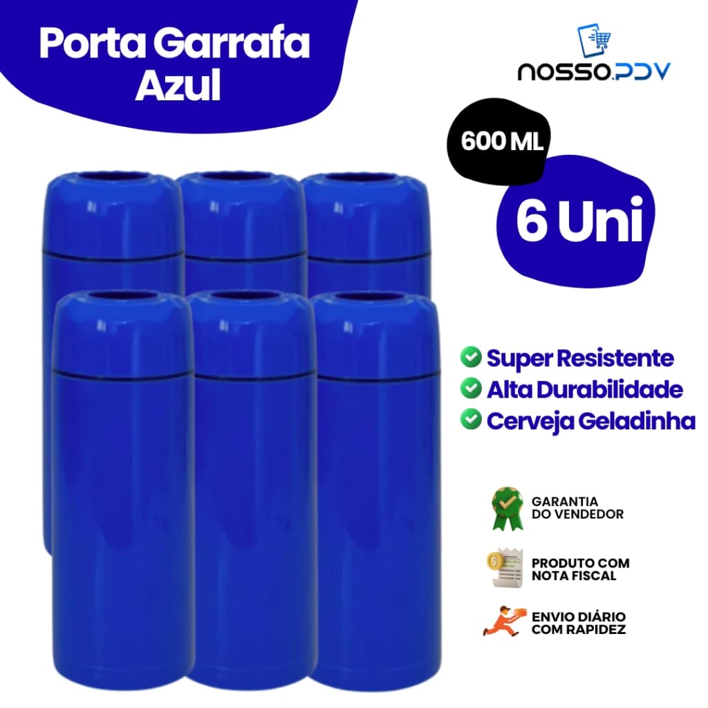 Kit 6 Porta Garrafa Térmico Para Cerveja Garrafa 600ml Cor Azul Parede Dupla Alta Qualidade Envio Rápido