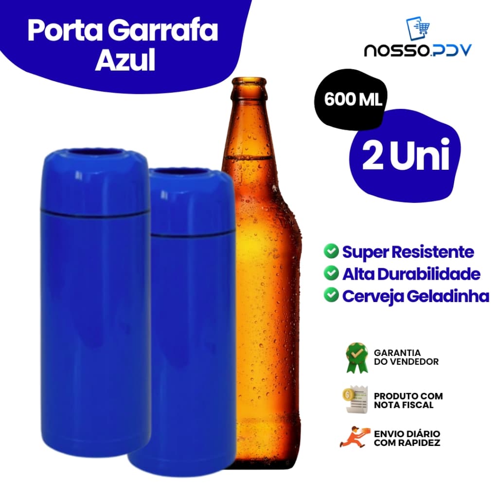 Kit 2 Porta Garrafa Térmico Para Cerveja Garrafa 600ml Cor Azul Parede Dupla Alta Qualidade Envio Rápido