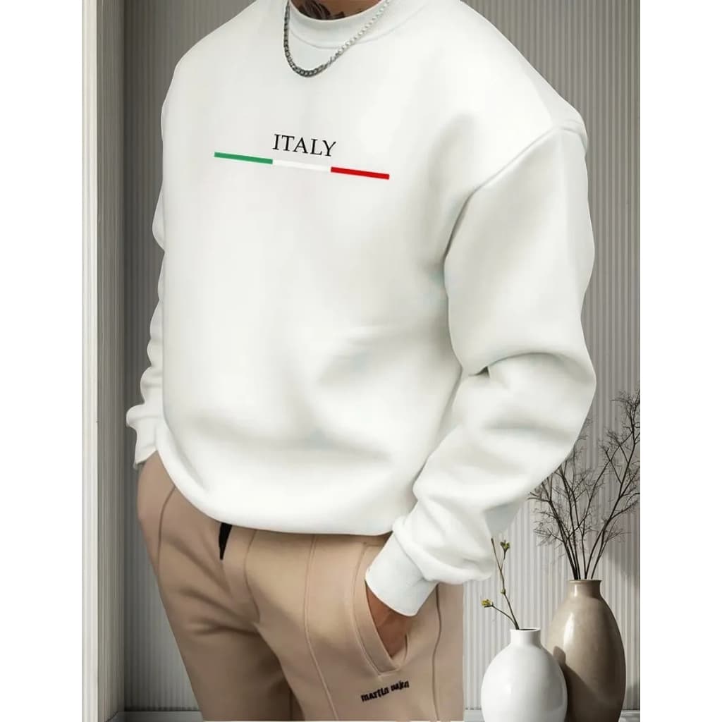 Moletom Masculino Algodão Blusa de Frio Flanelado Estampa Italia Italy Top Casual Inverno