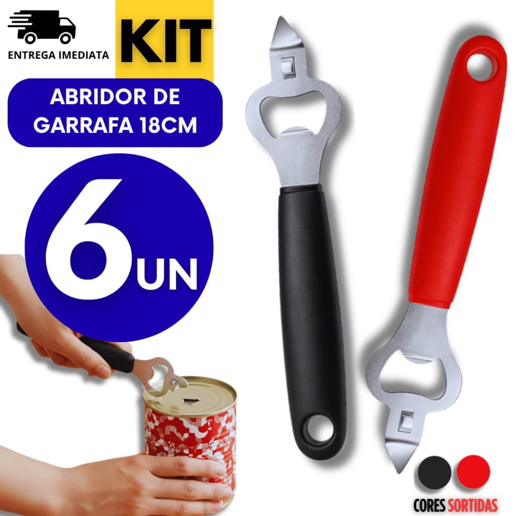 Conjunto 06 Peças Abridor De Garrafas Latas  Em Aço Inox Utensílios De Cozinha Premium Utilidades Variáveis
