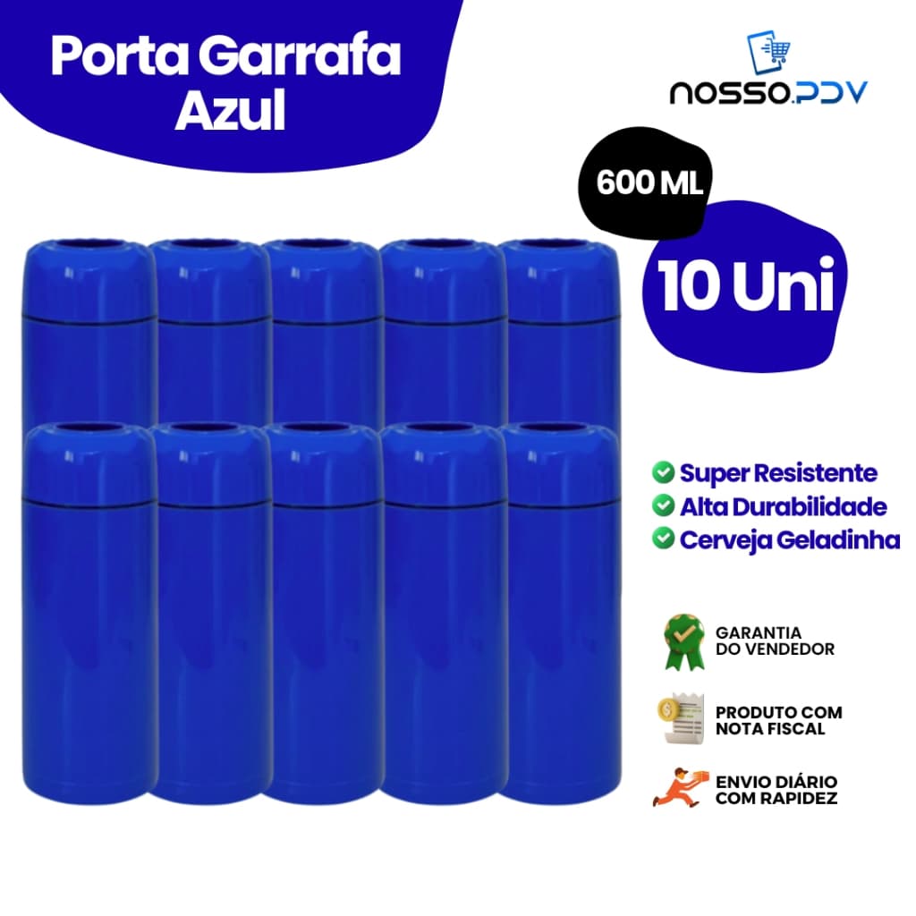 Kit 10 Porta Garrafa Térmico Para Cerveja Garrafa 600ml Cor Azul Parede Dupla Alta Qualidade Envio Rápido
