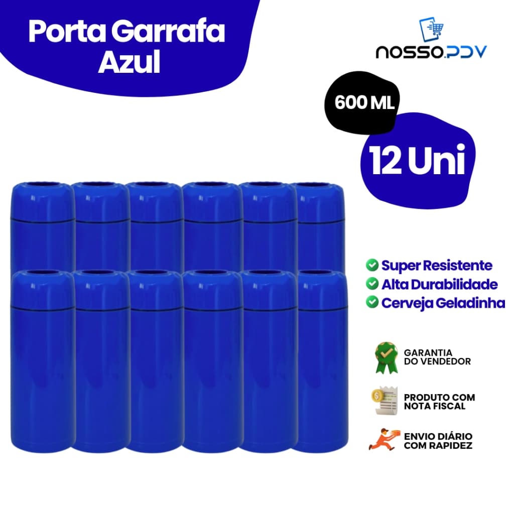 Kit 12 Porta Garrafa Térmico Para Cerveja Garrafa 600ml Cor Azul Parede Dupla Alta Qualidade Envio Rápido