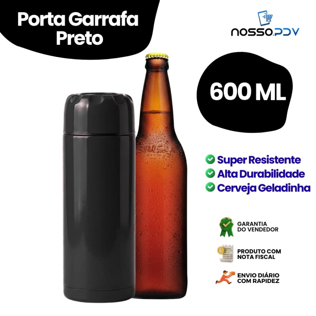 Porta Garrafa Térmico Para Cerveja Garrafa 600ml Cor Preto Parede Dupla Alta Qualidade Envio Rápido