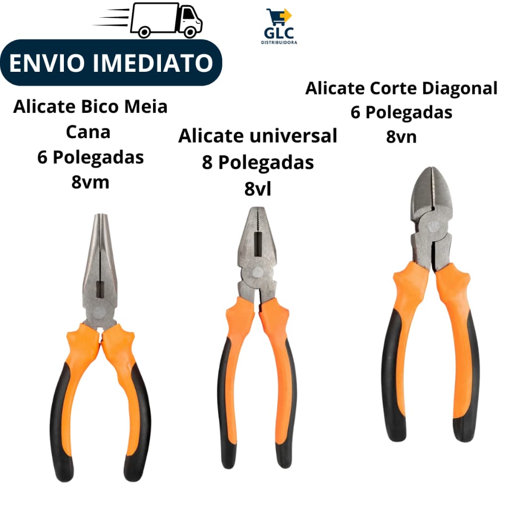 Alicate Bico Meia Cana 6 Polegadas 8vm,Alicate Universal 8 Polegadas 8vl, Alicate Corte Diagonal 6 Polegadas 8vn - Eda