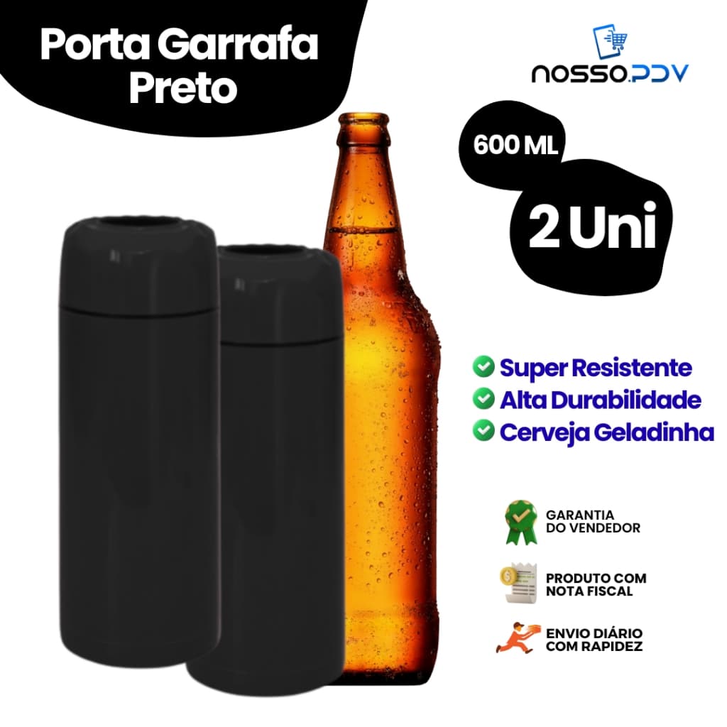 Kit 2 Porta Garrafa Térmico Para Cerveja Garrafa 600ml Cor Preto Parede Dupla Alta Qualidade Envio Rápido