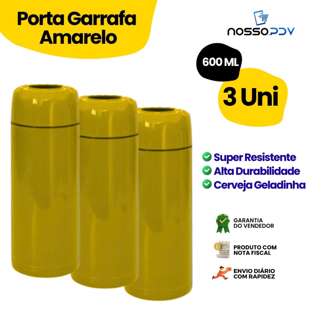 Kit 3 Porta Garrafa Térmico Para Cerveja Garrafa 600ml Cor Amarelo Parede Dupla Alta Qualidade Envio Rápido